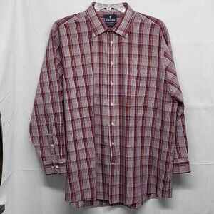 Stafford Travel Mens Dress Shirt 18 34-35 Button Up Easycare Broadcloth Plaid